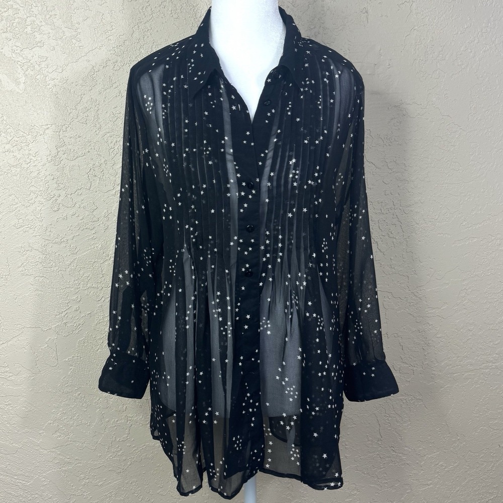 Y2K Whimsigoth Sheer Celestial Button-Down Blouse Size M Stars Witchyβ Fairygoth